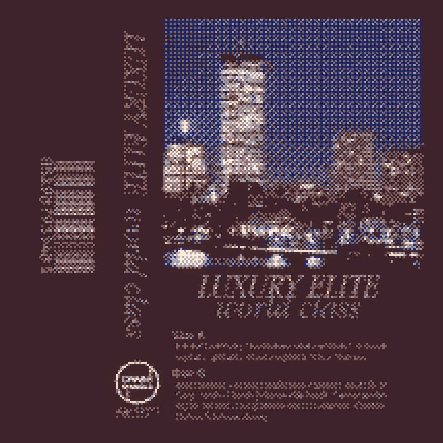 cover for luxury elite's album 'world class'. it's simple,
                mostly a dark plummy-brown color with a small image of a city skyline and the title/tracklist/etc. aligned around the image.